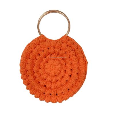 China Factory Custom Round Summer Crochet Cotton Tote Bag For Women, Hand Knit Cotton Bag, Handmade Woven Round Hand Knitting Handbag for sale