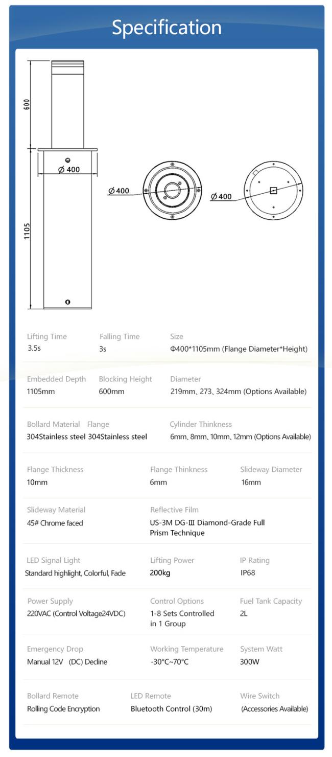 Hydraulic Bollard Specification From RS Security Co.,ltd