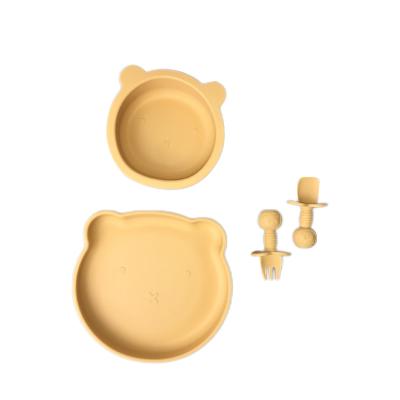 China Durable Mini Suction Plate And Bowl Set Silicone Bear Shape For Baby Feeding for sale