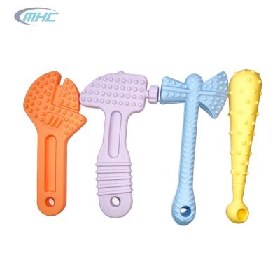 China Wrench Hammer Silicone Chew Toy Engineering Tool Shape Food Grade Baby Teether for sale