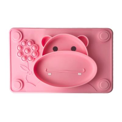 China Pink Silicone Baby Tray Food Grade Cow Shape BPA Free Feeding Suction Plate for sale