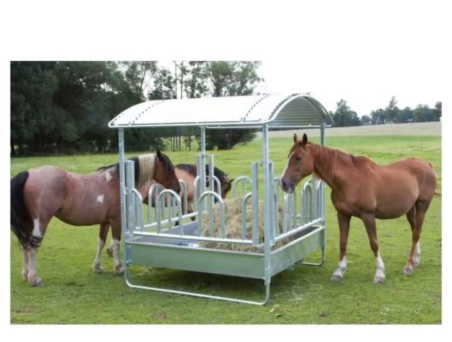 Heavy Duty Galvanized Metal Hay Feeder - Durable and low-waste outdoor feeder for horses and livestock, made from rust-resistant steel with a raised design to keep feed clean and reduce waste.