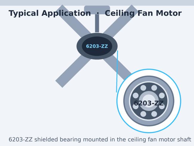 6203-ZZ metal shielded bearing used in a ceiling fan motor