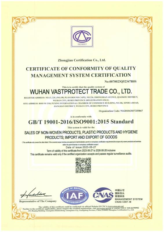 ISO9001 - Hubei Vastprootect Manufacturing Co., Ltd