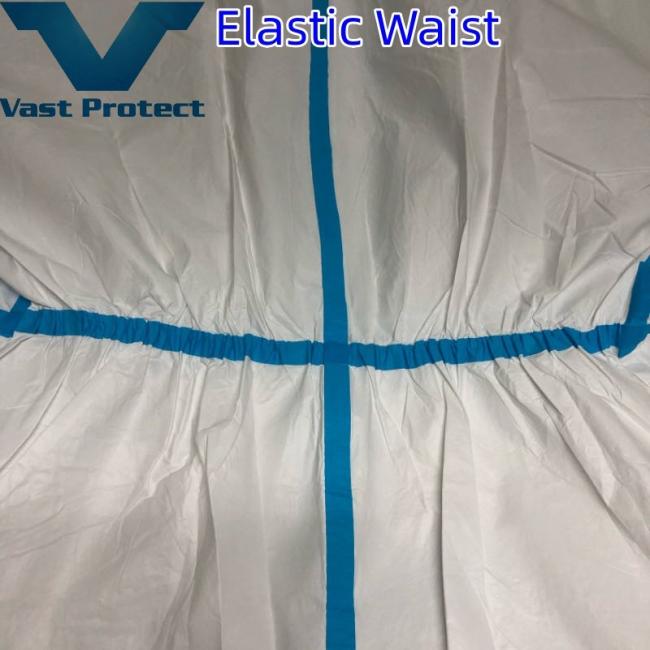 Breathable Disposable White Blue Strip Micro Film Suit Without Boots-Cover