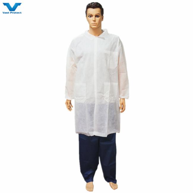 Cotton Knitting Cuff Nonwoven SBPP Disposable Lab Coats