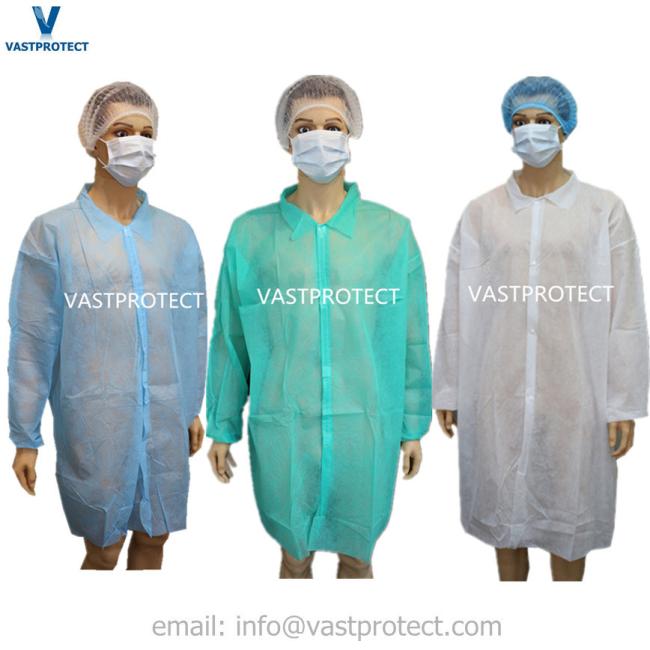 Cotton Knitting Cuff Nonwoven SBPP Disposable Lab Coats