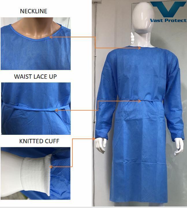 Best Selling Work Clothes Waterproof Breathable Disposable SMS Isolation Gown