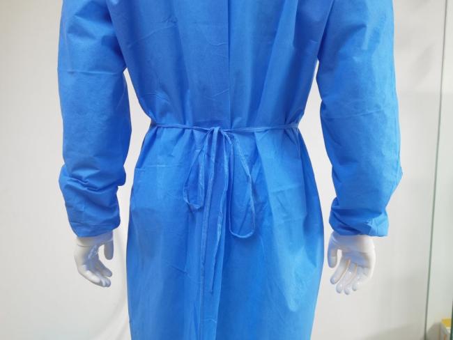 SMS Fabric Disposable Gown Waterproof Soft PPE Wholesale Visit Gown with Knitted Cuffs