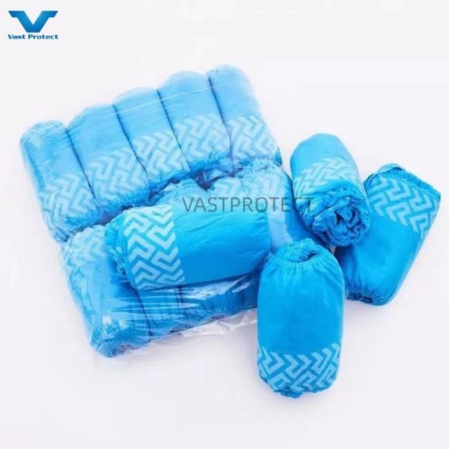 China Factory Disposable PP 10-30g Elastic Blue Anti-Slip Printed Shoe Cover