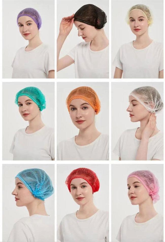 21" Inches 10GSM White Colour Disposable Non Woven PP Clip Strip Bouffant Hairnet Mob Cap with Single or Double Elastic 100PCS/Bag 1000PCS/Carton
