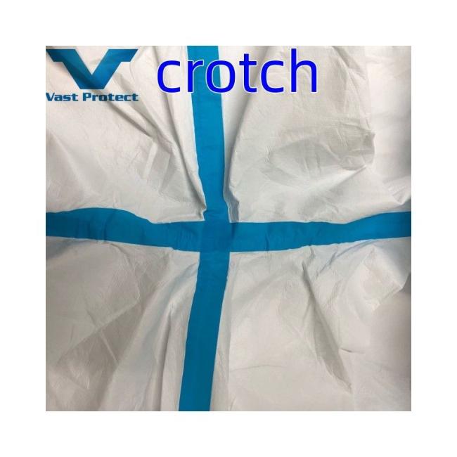 Soft Disposable White Micro Film Coverall with Blue Tape