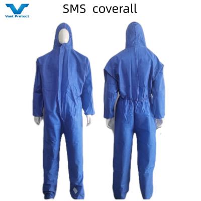 China SMS Protective Coverall with Elastic Hood Nonwoven Isolation Overall Hazmat PPE Kit for sale