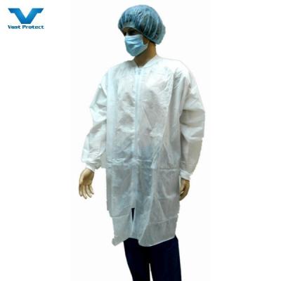 China Microporous PP SMS Nonwoven Disposable Visitor Coat Lab Coat for sale