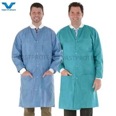 China Disposable SMS 40GSM Waterproof Industrial CE Dust Proof Lab Coat For Spring Autumn for sale