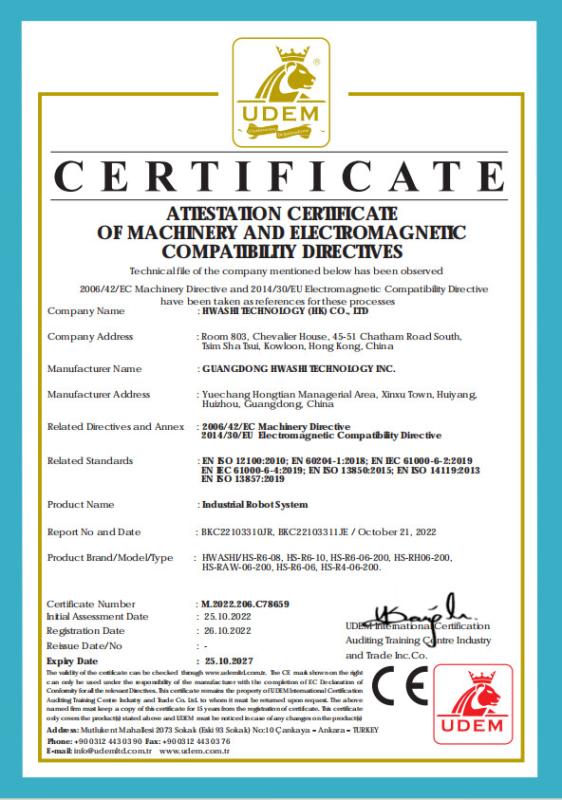 CE certificate of Robot - Guangdong Hwashi Technology inc.