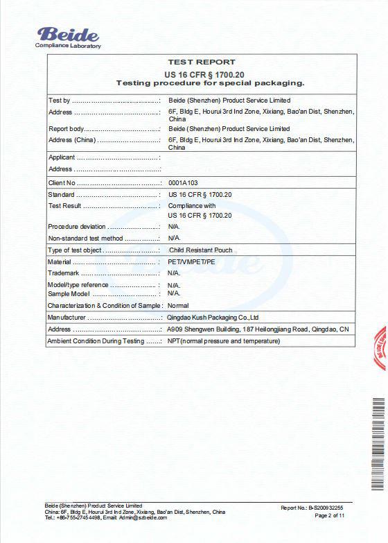 Child Resistance Certificate - Qingdao Kush Packaging Co., Ltd.