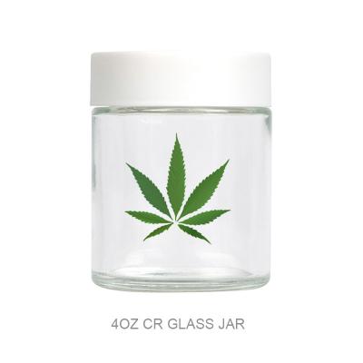 China CRC Weed Packaging Jar Clear 4oz With Screw Lid Glass  Jar for sale