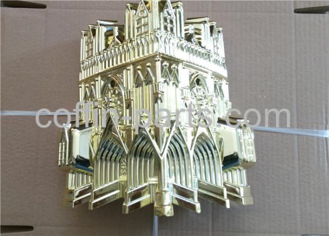 Customized Virgin Plastic Casket Corners - Pale Gold Cathedral Design