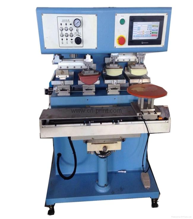 PLC 4-color open ink well pad printing machine with shuttle and independent pad PLC 4-color open ink well pad printing machine with shuttle and independent pad