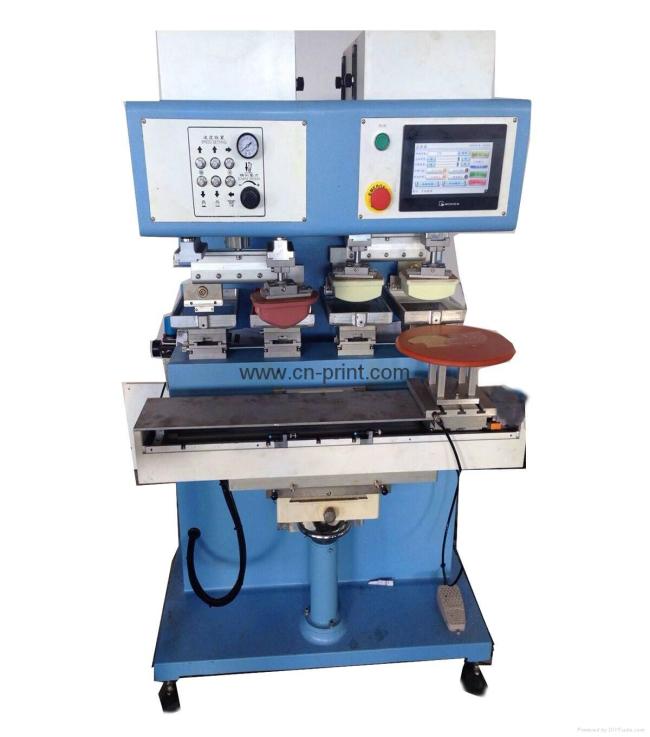 PLC 4-color open ink well pad printing machine with shuttle and independent pad PLC 4-color open ink well pad printing machine with shuttle and independent pad