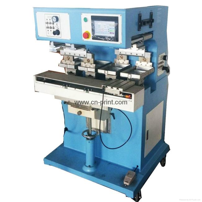 PLC 4-color open ink well pad printing machine with shuttle and independent pad PLC 4-color open ink well pad printing machine with shuttle and independent pad