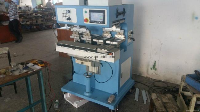 PLC 4-color open ink well pad printing machine with shuttle and independent pad PLC 4-color open ink well pad printing machine with shuttle and independent pad