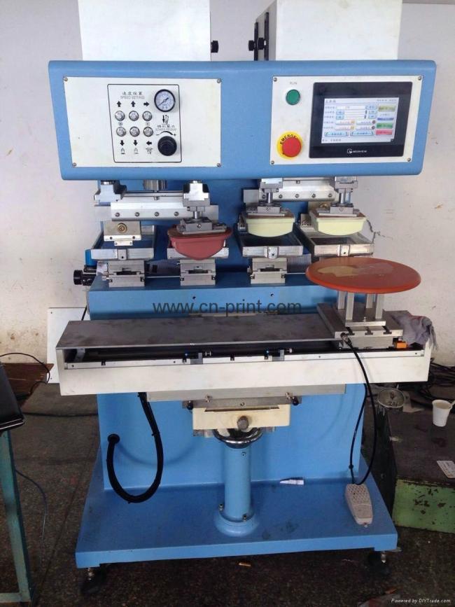 PLC 4-color open ink well pad printing machine with shuttle and independent pad PLC 4-color open ink well pad printing machine with shuttle and independent pad