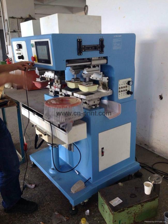 PLC 4-color open ink well pad printing machine with shuttle and independent pad PLC 4-color open ink well pad printing machine with shuttle and independent pad