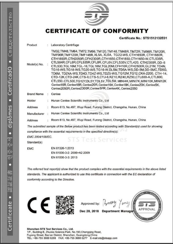 CE - Hunan Cenlee Scientific Instruments Co., Ltd.