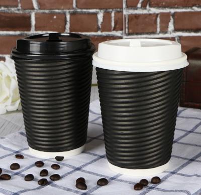 China Black Ripple Wall Disposable Paper Cup With Lids Double Wall Customized Color for sale