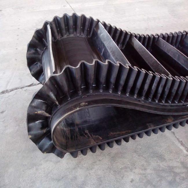 Corrugated Sidewall Conveyor Belt operating in industrial setting