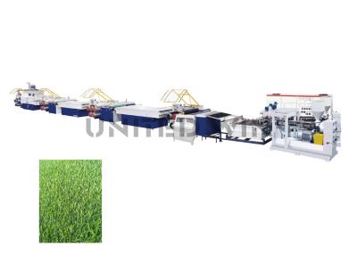 China Los PP automáticos PE basaron la línea plana 230kg/H de la máquina de la producción del hilado del césped artificial de la hierba en venta