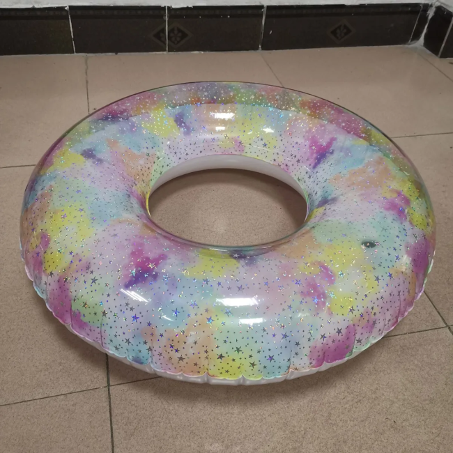 Factory Price Clear Round Star Inflatable Glitter Pool Float Swimming Ring
