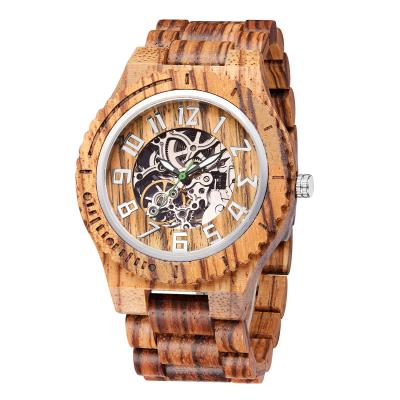 China Men Mechanical Wrist Watches Natural Engraved Bamboo Wood Custom Logo for sale