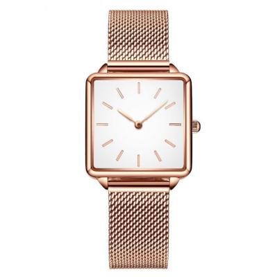 China Ladies Square Stainless Steel Back Quartz Watch Mesh Band Wrist Watch for sale