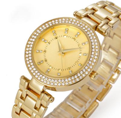 China PVD Gold Copper Wrist Watch Quartz Movement Ladies Diamond Watch for sale