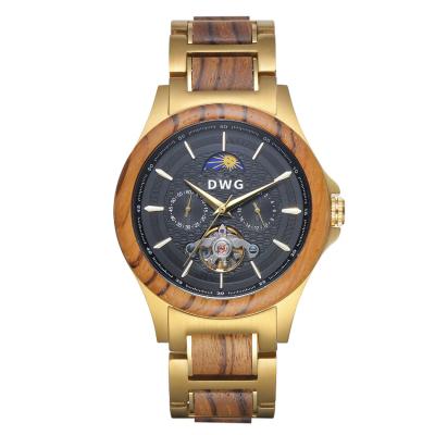China Wood Stainless Steel 18k Gold Automatic Mens Wrist Watches Waterproof for sale