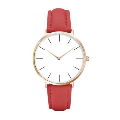 China Ultra Thin Case Womens Fashion Watch PVD Plated With Genuine Leather Strap for sale