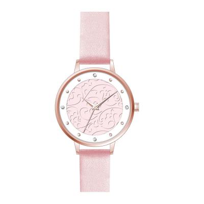 China Leather Strap Luxury Quartz Watch Flower Dial Corrosion Pattern DWG Logo for sale