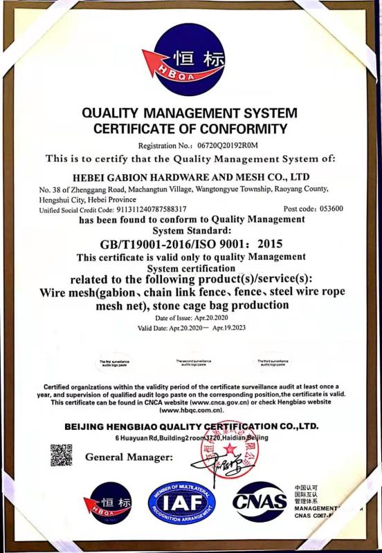 ISO 9001:2015 - Hebei Gabion Hardware and Mesh Co.,ltd