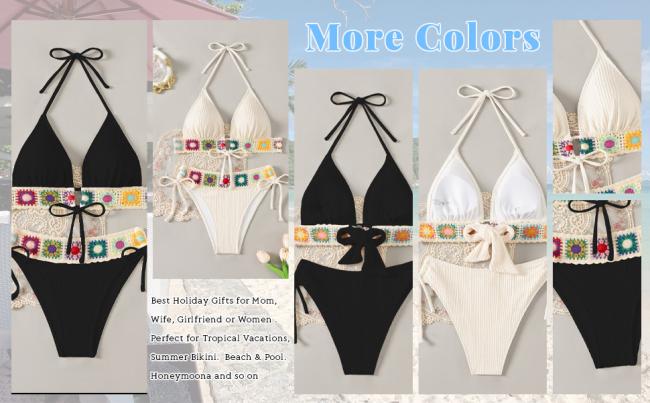 Floral Embroidery Halter Padded Bikini Set