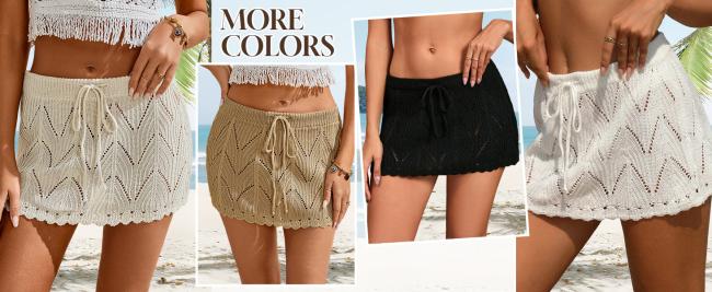 Crochet Beach Mini Skirt Swim Bikini Cover Up Skirt Knit Swimsuit Bathing Suit Coverup