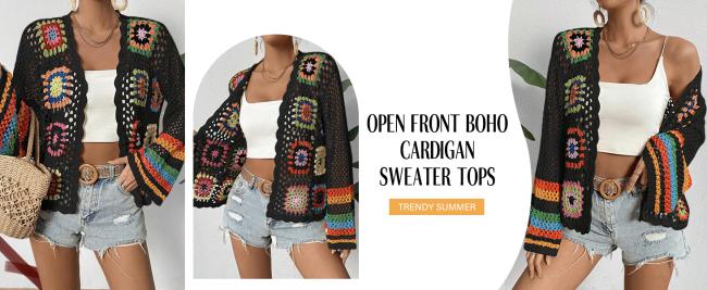 Open Front Boho Cardigan Sweater Tops