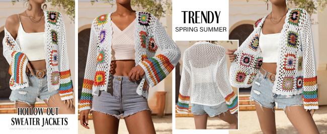 Trendy Spring Fall Hollow Out Sweater Jackets
