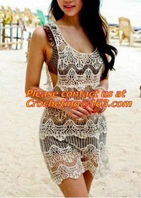 China women clothing summer Hollow out belt sexy knitted crover up crochet beach dress robe femm for sale