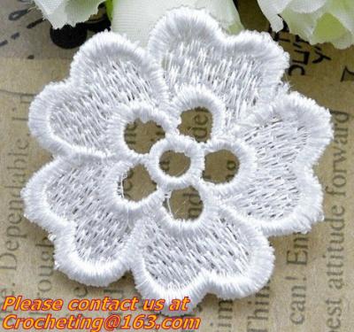 China white flower Embroidery Lace patch motif applique trim headband hair bow garment clothing for sale