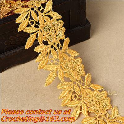 China Golden Venise Lace Trim Flower Motif Ribbon Crafts for sale
