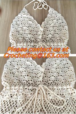 China Celebrity Style Women Cotton Crochet Floral V-Neck Halter Bikini Tank Tops Summer Beach Sm for sale