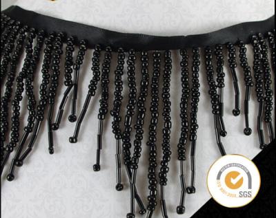 Chine Wholesale Black Bead Fringes Trim Beaded Trimming Embroidery Applique Trimming à vendre